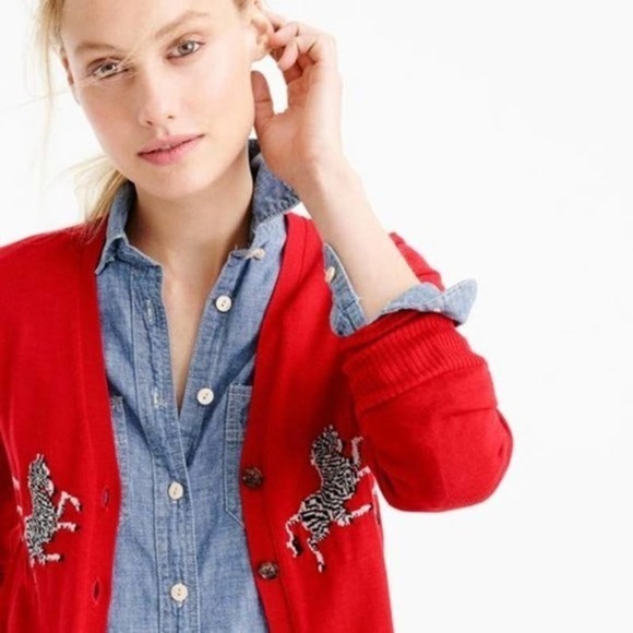 [J. Crew] Merino Wool Zebra Novelty Print Cardigan - Picture 13 of 13
